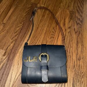 Vintage 1960s Thom Hird Navy Leather Shoulder Bag Initial “JLR”